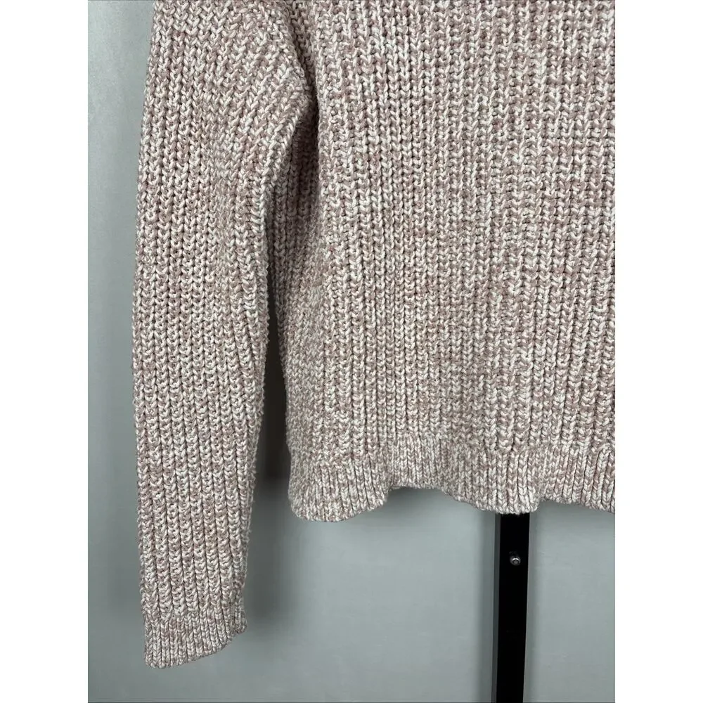 Haven Well Within Marled Knit Polo Sweater Womens Medium Pink Cozy Chunky Cotton